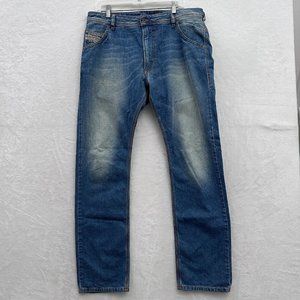 Diesel Jeans Mens 34x32 (36x31) Blue Krooley Regular Slim Carrot Faded 0RK90